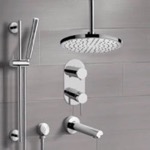 Remer TSR62 Chrome Tub and Shower Set With Rain Ceiling Shower Head and Hand Shower